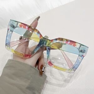 NEW Blue Multicolor Oversized Fashion Glasses